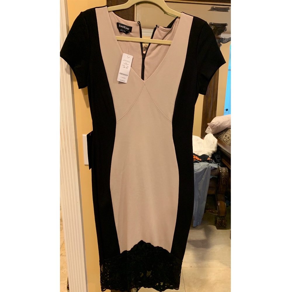 BEBE Two Tone Lace Hem Dress